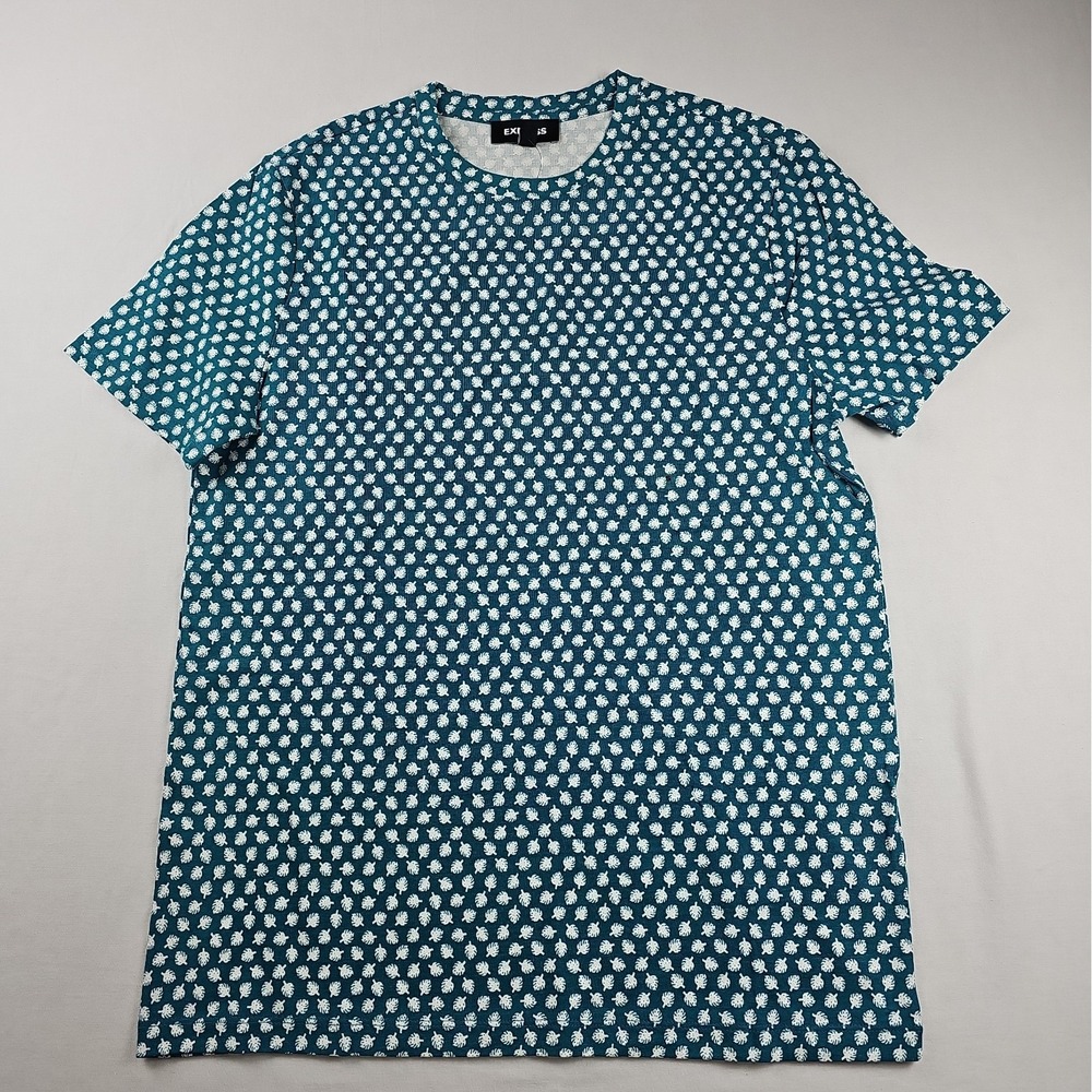 Express Men's Teal White Size S Tropical Monstera Leaf Print Crew Neck T-Shirt